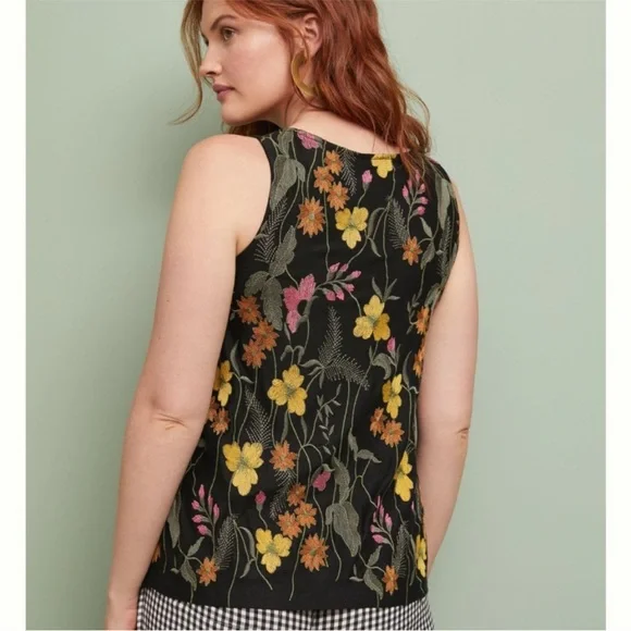 Anthropologie Meadow Rue black embroidered floral tank size L - Picture 2 of 9
